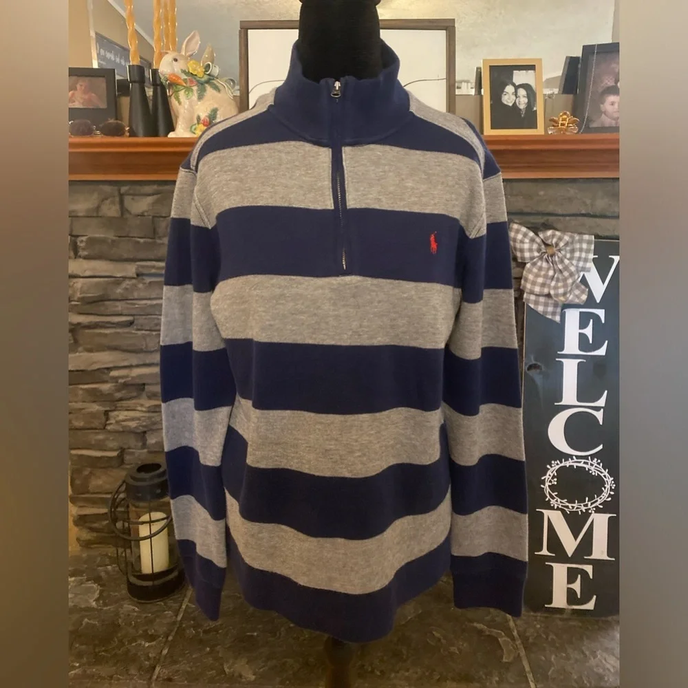 Polo Ralph Lauren Navy & Gray Striped Quarter-Zip Sweater
